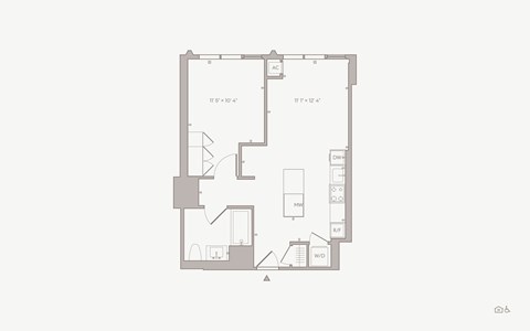 Floor plan for 1 bed, 1 bath